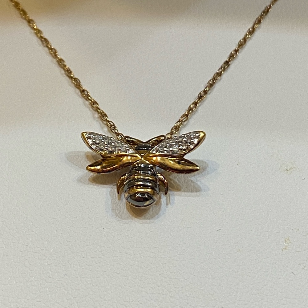 Gold and Silver Bee Necklace 18” with Crystal Accents